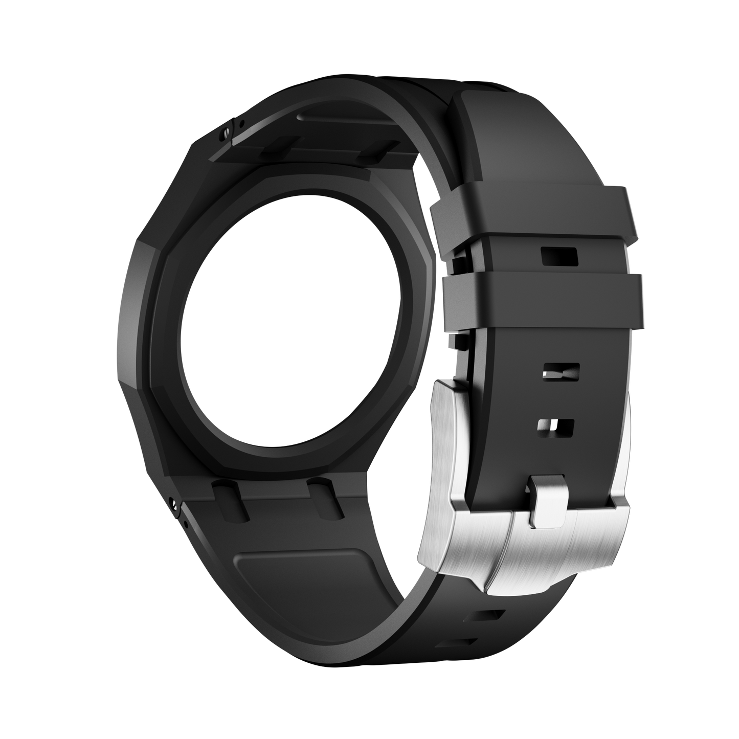 Graphite Noir silicon watch strap wrist adapter black colorway caseback view