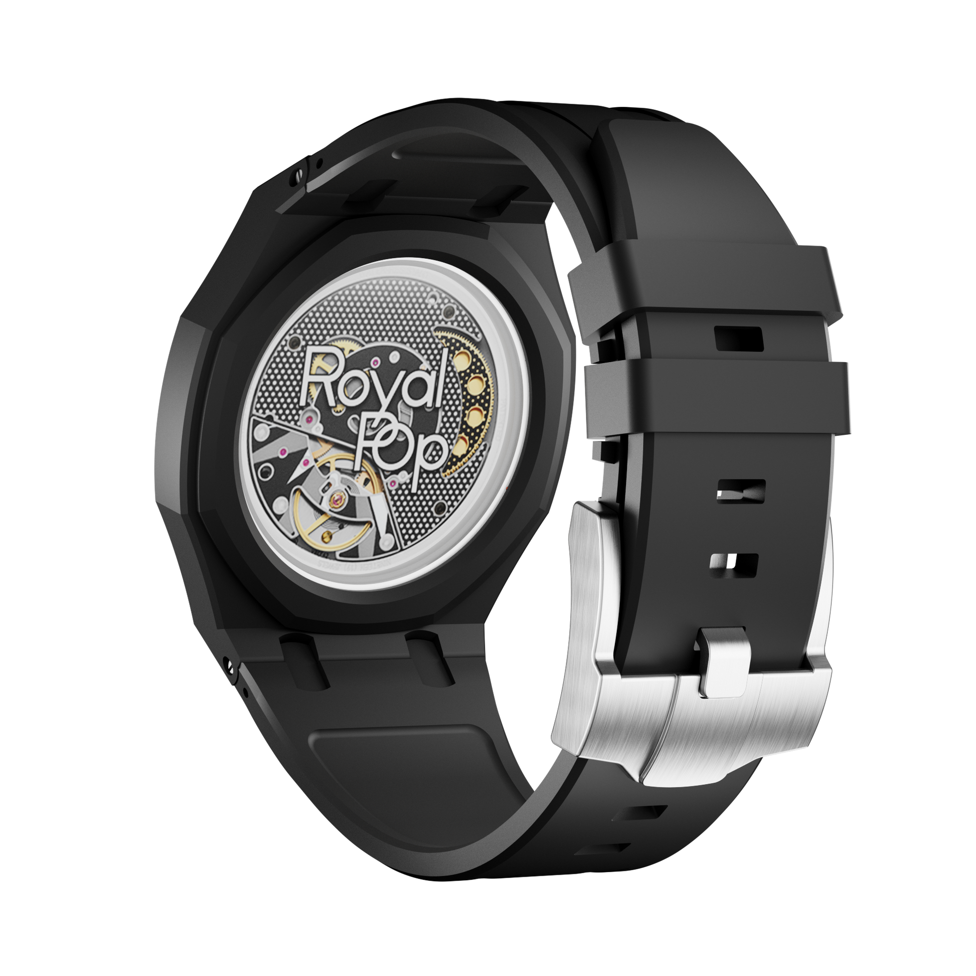 Graphite Noir silicon watch strap wrist adapter black colorway detail view