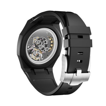 Graphite Noir silicon watch strap wrist adapter black colorway detail view