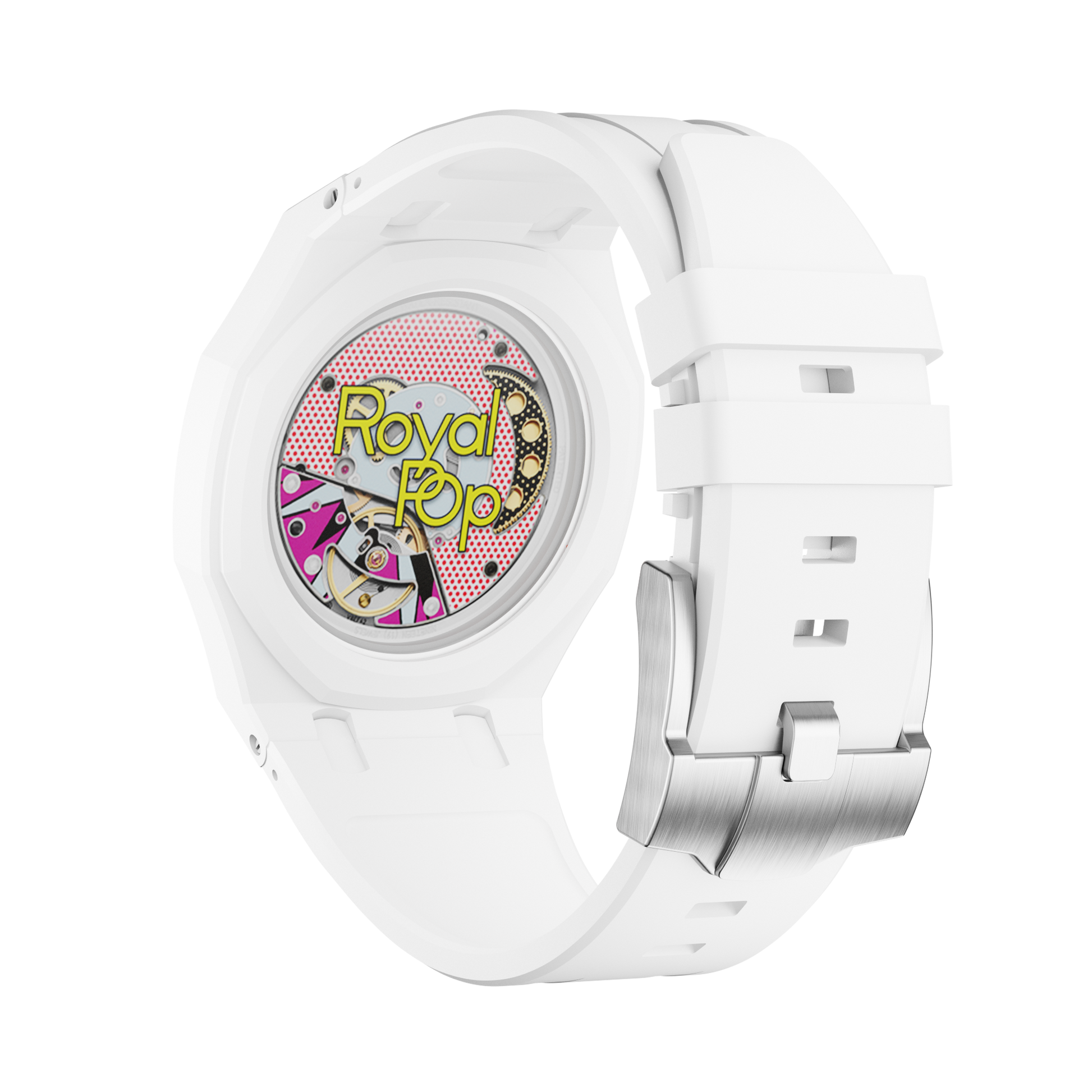 Arctic White silicon watch strap wrist adapter white colorway caseback view