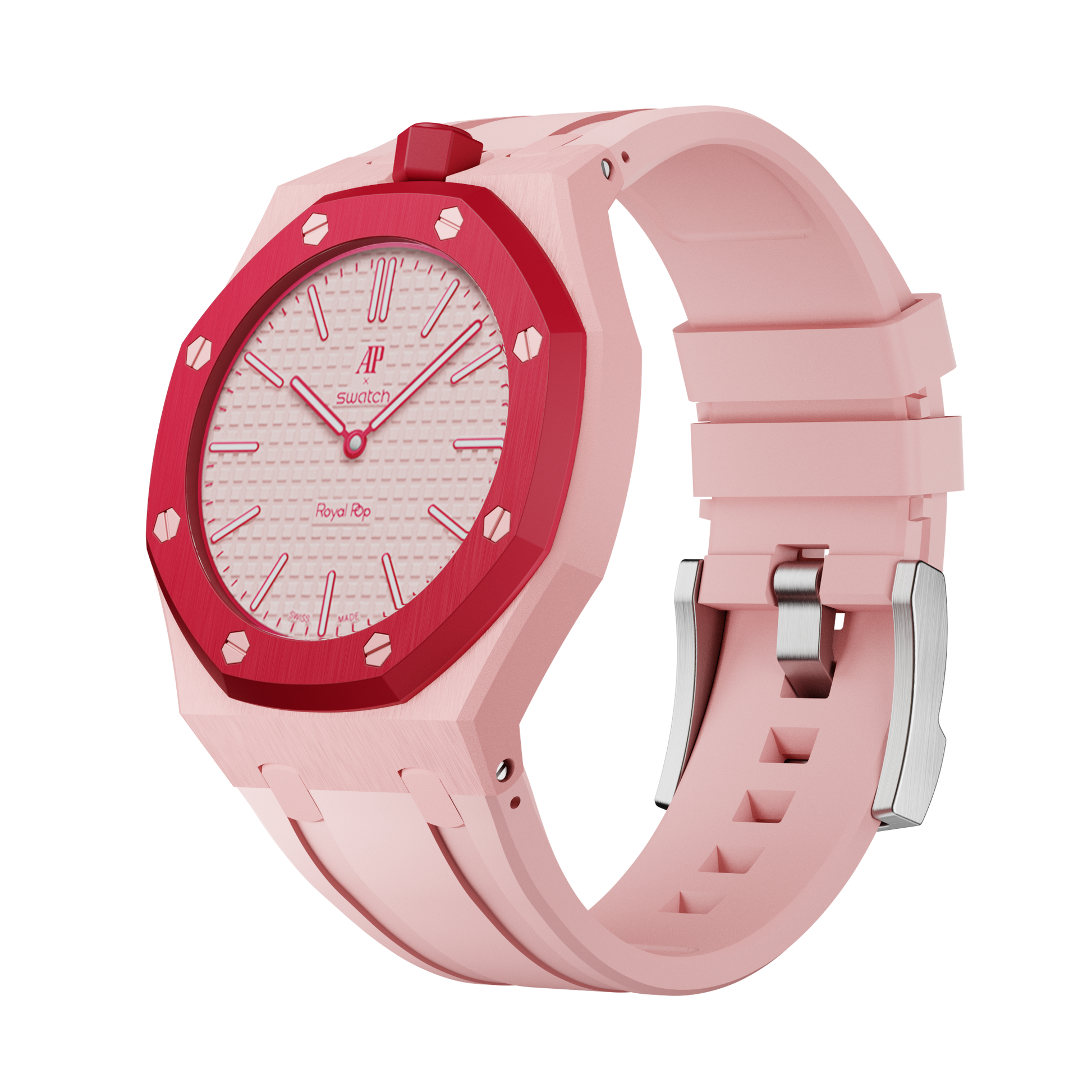 Rosa Roja silicon watch strap wrist adapter pink colorway side view