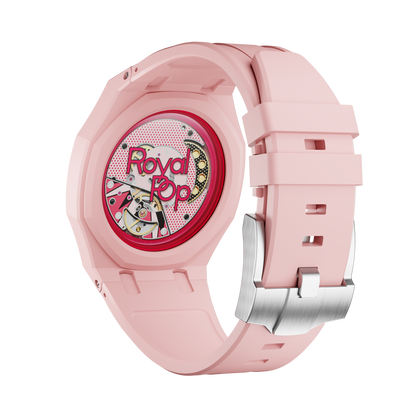 Rosa Roja silicon watch strap wrist adapter pink colorway caseback view