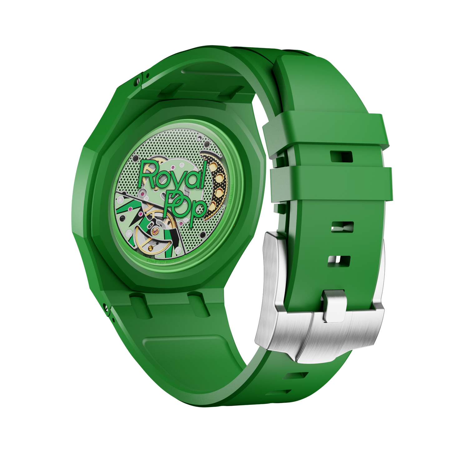 Verde silicon watch strap wrist adapter green colorway caseback view