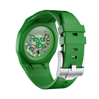 Verde silicon watch strap wrist adapter green colorway caseback view