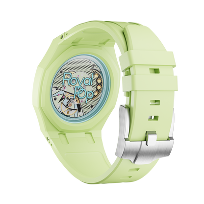Vert Citron silicon watch strap wrist adapter light green colorway caseback view