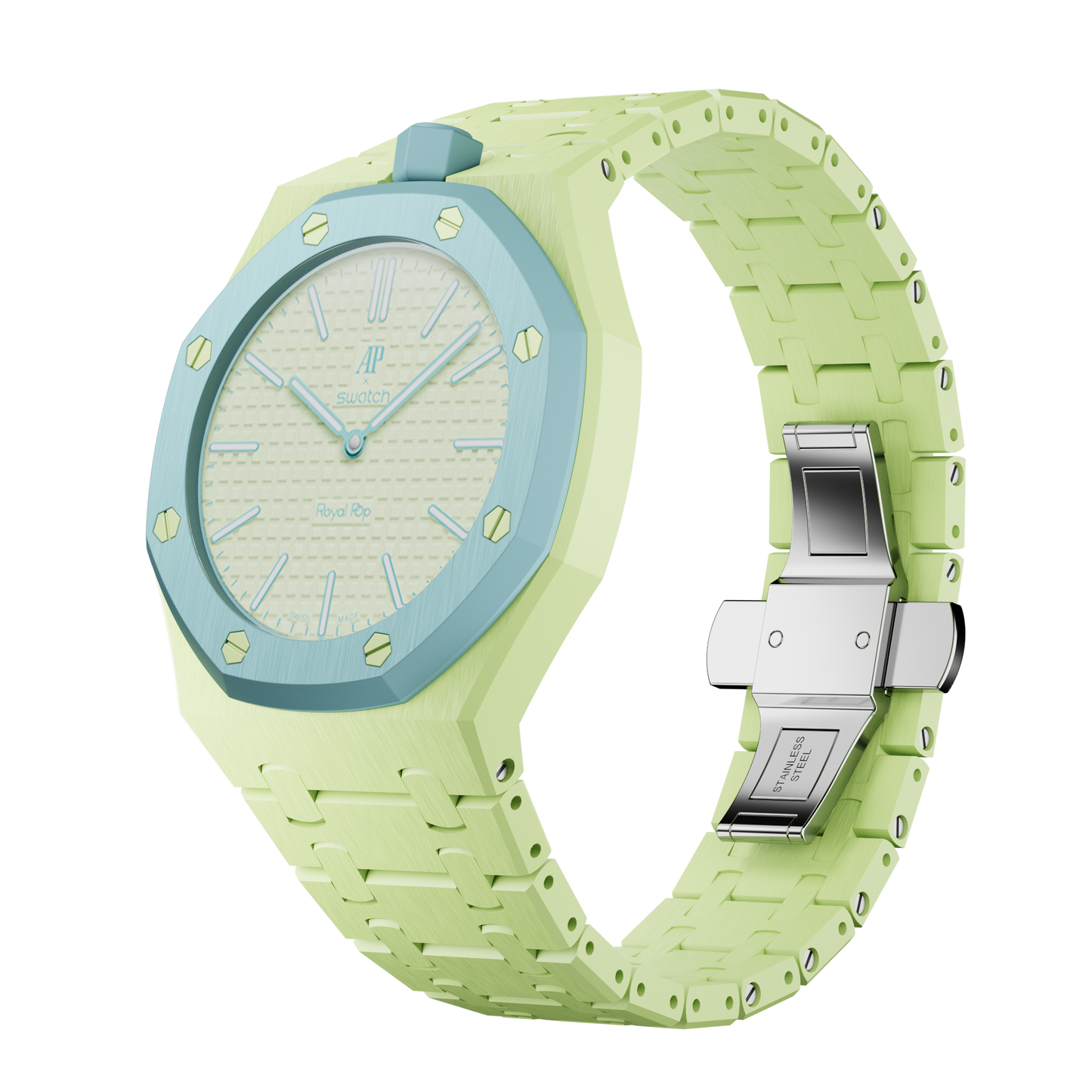 Vert Citron Bio-Ceramic wrist adapter AP × Swatch Royal Pop — lime light blue — 296 pieces