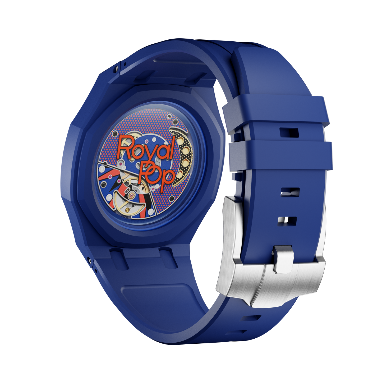 Midnight Navy silicon watch strap wrist adapter navy blue colorway caseback view