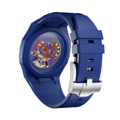 Midnight Navy silicon watch strap wrist adapter navy blue colorway caseback view