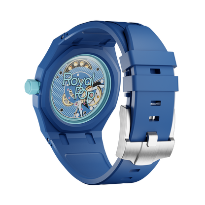 LAN BA silicon watch strap wrist adapter light blue colorway caseback view