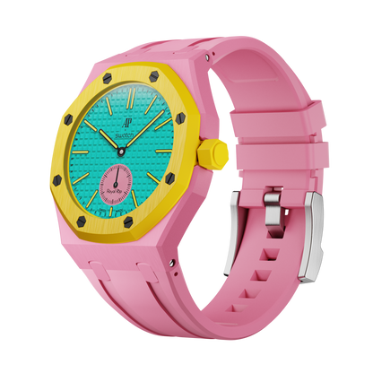 OTG Roz silicon watch strap wrist adapter pink yellow colorway front view
