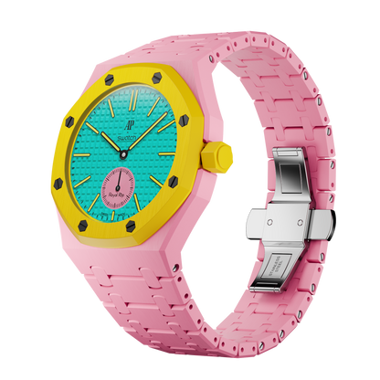 OTG Roz Bio-Ceramic wrist adapter AP × Swatch Royal Pop — pink yellow teal — 296 pieces